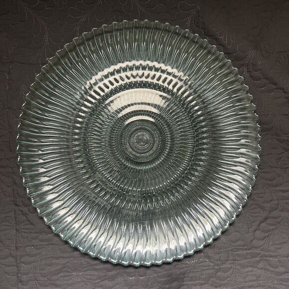 Vintage ARCOROC Blue Seabreeze Swirl Clear Glass 16D” Platter Serverware Dining - Picture 7 of 7